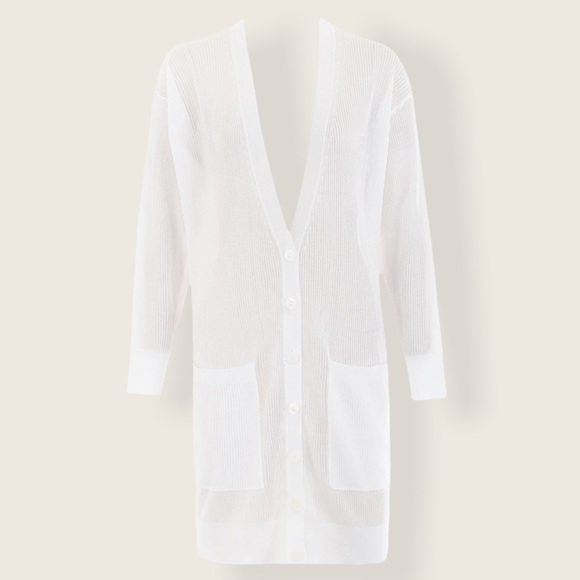 House of CB Stefania White Sheer Midi Cardigan XS - Picture 2 of 16